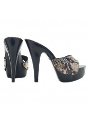 WOMEN'S LEATHER PYTHON PATTERN CLOGS HEEL 13