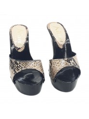 WOMEN'S LEATHER PYTHON PATTERN CLOGS HEEL 13