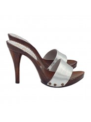 SABOT EN CUIR ARGENT TALON 12