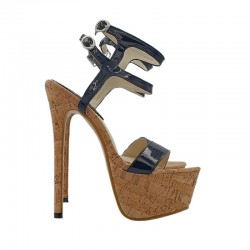 BLACK HIGH STILETTO IN CORK HEEL 17