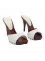 WHITE LEATHER CLOGS HEEL 12