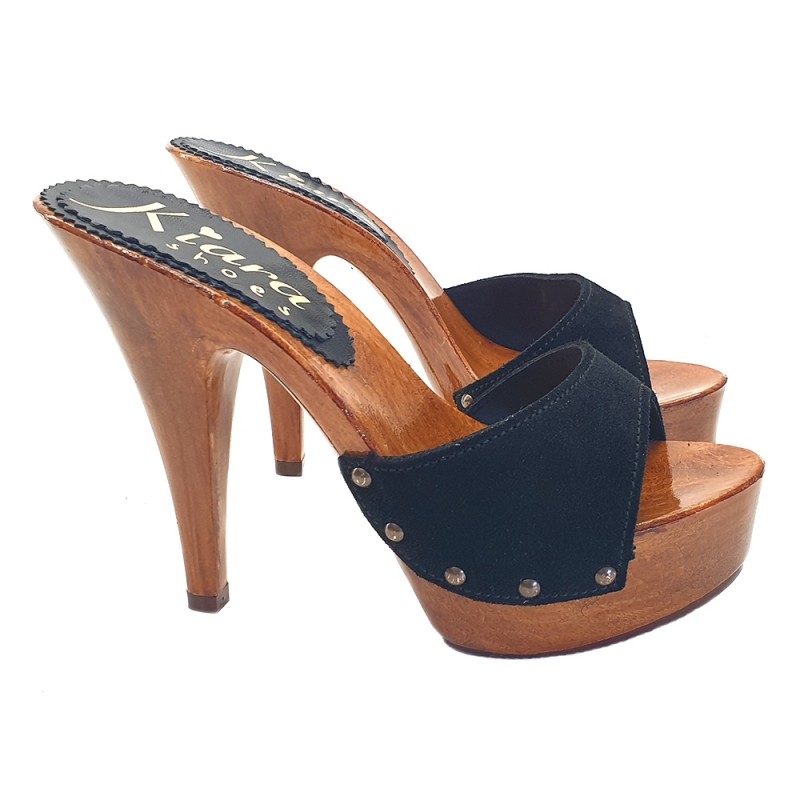 SABOTS EN DAIM NOIR TALON 13 CM