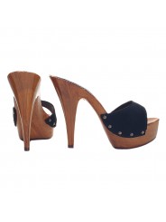 SABOTS EN DAIM NOIR TALON 13 CM