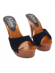 SABOTS EN DAIM NOIR TALON 13 CM