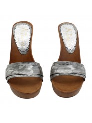 HOLZSCHUHE SILBER CAMOUFLAGEMUSTER ABSATZ 11