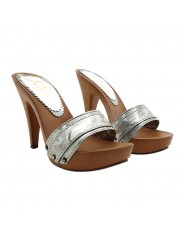 HOLZSCHUHE SILBER CAMOUFLAGEMUSTER ABSATZ 11