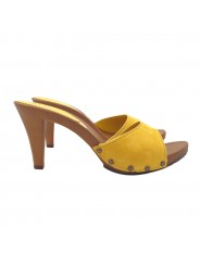 HOLZSCHUHE GELB AUS WILDLEDER