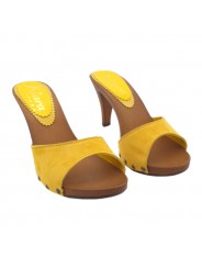 HOLZSCHUHE GELB AUS WILDLEDER