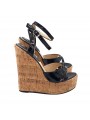 WOMEN'S BLACK WEDGE CORK CLOGS HEEL 14