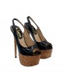SCHWARZE LACKSCHUHE IN KORK ABSATZ 17 CM GR. BIS ZU 44