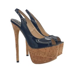 SCHWARZE LACKSCHUHE IN KORK ABSATZ 17 CM GR. BIS ZU 44