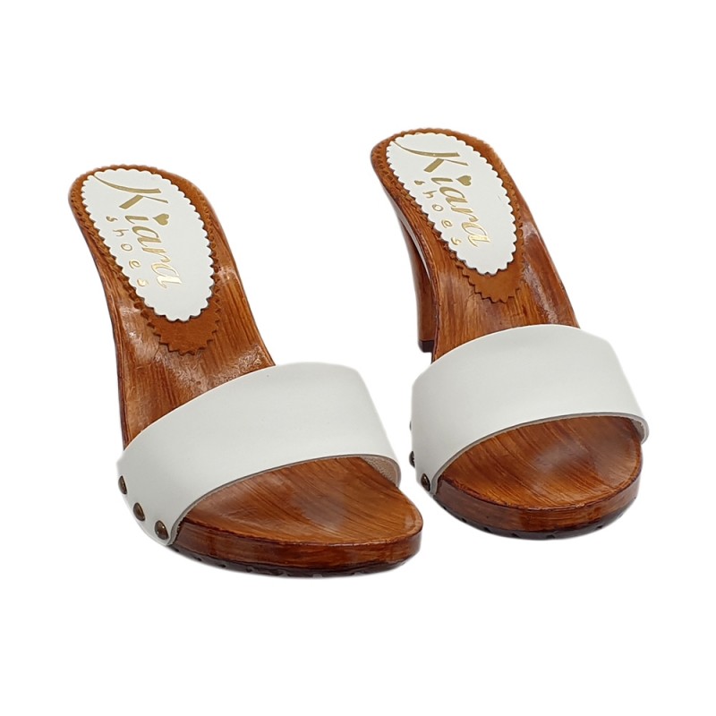 SABOTS AVEC BANDE EN CUIR BLANC TALON 9