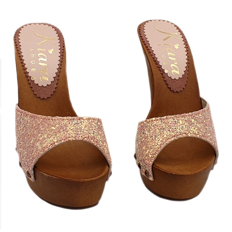 PINK CLOGS WITH GLITTER HEEL 13