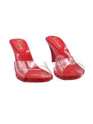 SEXY RED CLOGS WITH TRANSPARENT HIGH HEEL UPPER