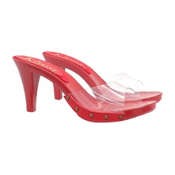 SEXY RED CLOGS WITH TRANSPARENT HIGH HEEL UPPER