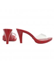 SEXY RED CLOGS WITH TRANSPARENT HIGH HEEL UPPER