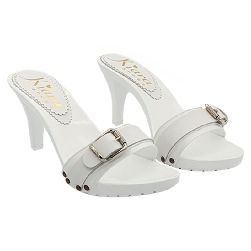 ZUECOS DE CUERO DOBLE BANDA BLANCO