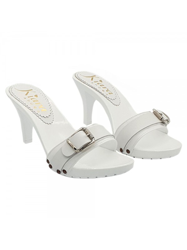 ZUECOS DE CUERO DOBLE BANDA BLANCO