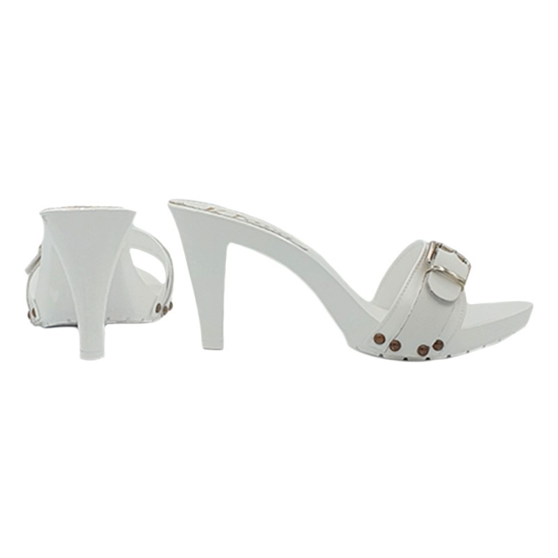 ZUECOS DE CUERO DOBLE BANDA BLANCO