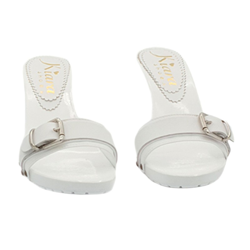 CLOGS IN WHITE DOUBLE BAND LEATHER