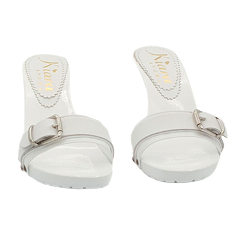 ZUECOS DE CUERO DOBLE BANDA BLANCO
