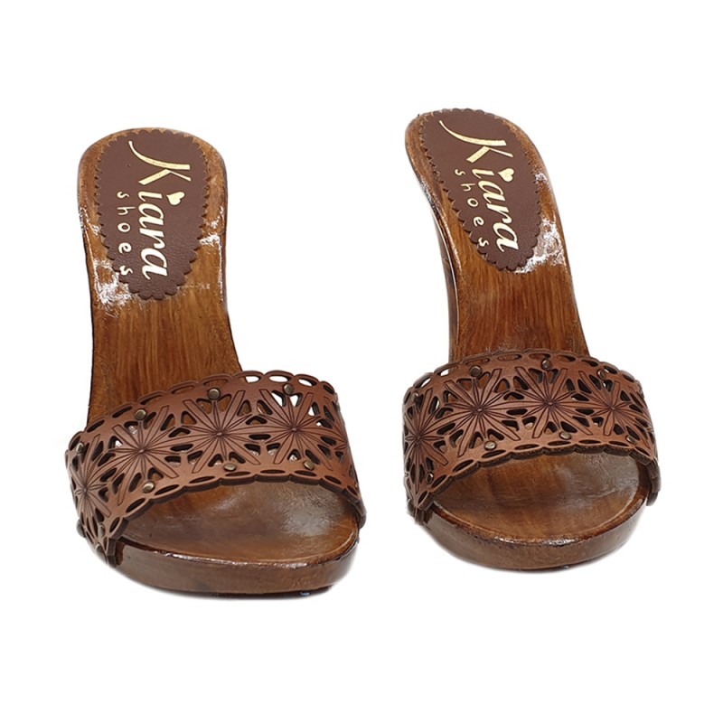 WOMEN'S CLOGS IN LASERED LEATHER AND HIGH HEEL
