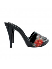 SCHWARZ LACKIERTE CLOGS OBERER BLUMENDEKOR ABSATZ 12