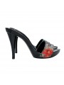 ZUECO LACADO NEGRO DECORACION SUPERIOR FLORAL TACON 12