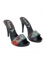 ZUECO LACADO NEGRO DECORACION SUPERIOR FLORAL TACON 12