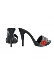 ZUECO LACADO NEGRO DECORACION SUPERIOR FLORAL TACON 12