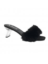 SCHWARZE CLOGS MIT FELL UND TRANSPARENTEM ABSATZ