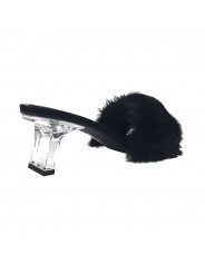 SABOTS NOIRS AVEC FOURRURE ET TALON TRANSPARENT