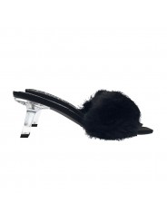 SCHWARZE CLOGS MIT FELL UND TRANSPARENTEM ABSATZ