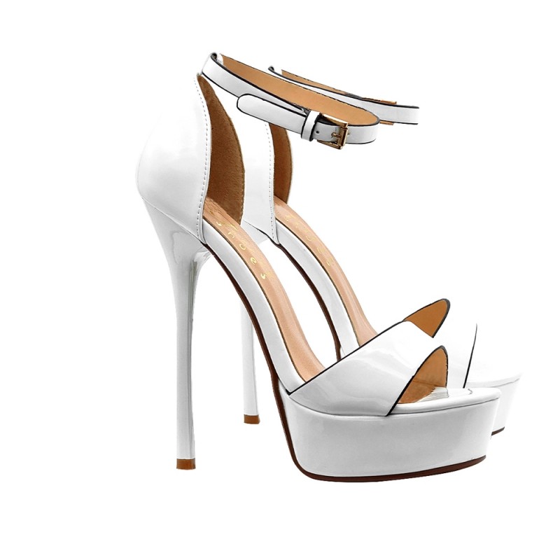 SANDALES HAUTES EN CUIR VERNI BLANC AVEC BRACELET