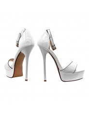 HIGH SANDALS IN WHITE PATENT LEATHER WITH STRAP