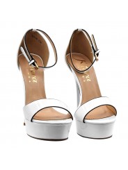 HIGH SANDALS IN WHITE PATENT LEATHER WITH STRAP