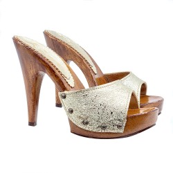 HOLZEFFECKT CLOGS MIT GOLDENEM BAND