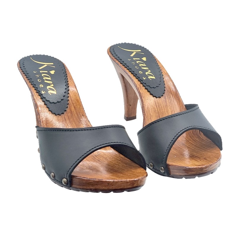 SABOTS EN CUIR NOIR AVEC TALON CONFORTABLE