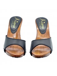 SABOTS EN CUIR NOIR AVEC TALON CONFORTABLE