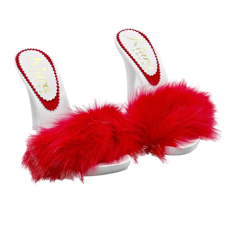 SABOTS DE NOEL BLANC AVEC FOURRURE ROUGE