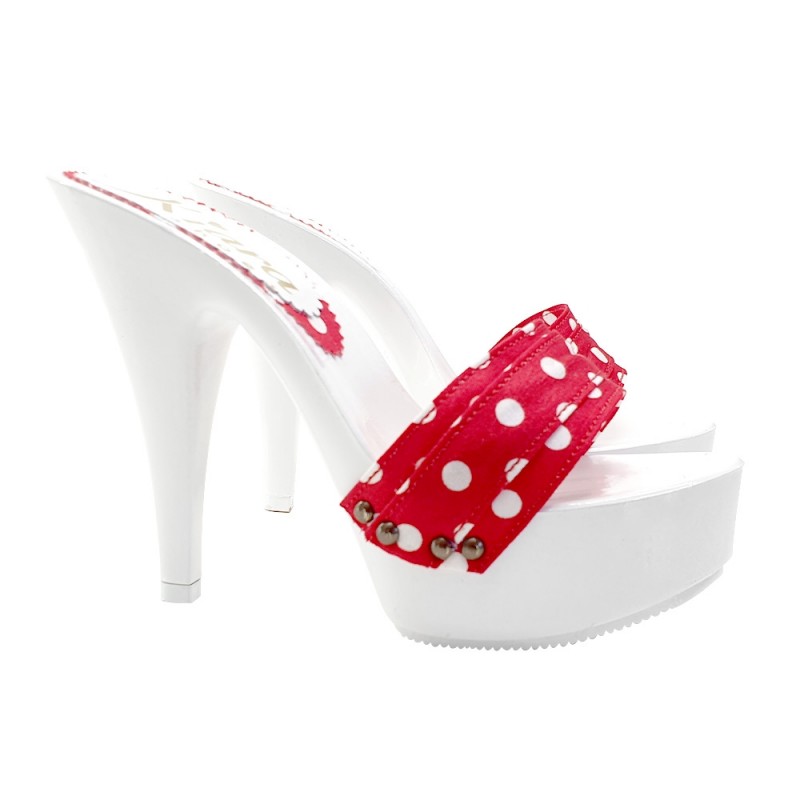 CLOGS MIT ROTEM POLKA-PUNKTBAND UND ABSATZ 13