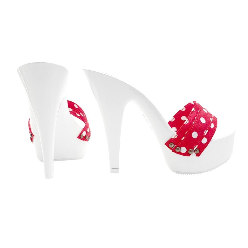 CLOGS MIT ROTEM POLKA-PUNKTBAND UND ABSATZ 13