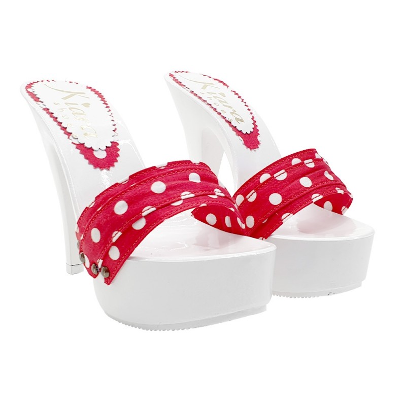 CLOGS MIT ROTEM POLKA-PUNKTBAND UND ABSATZ 13