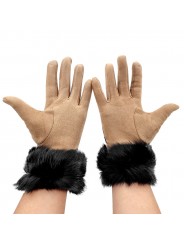 GANTS LÉOPARD BEIGE AVEC FOURRURE NOIRE