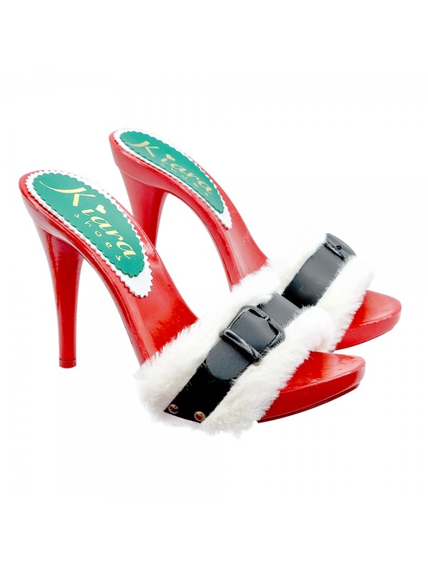 SABOTS DE NOL ROUGES AVEC FOURRURE BLANCHE ET BOUCLE