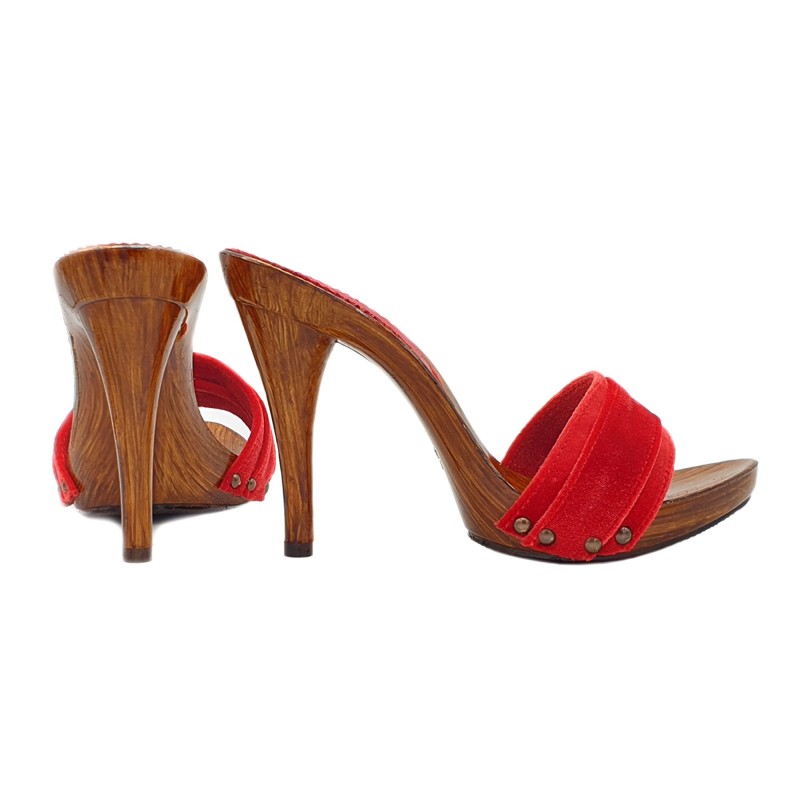 CLOGS ROT AUS SAMT ABSATZ 12