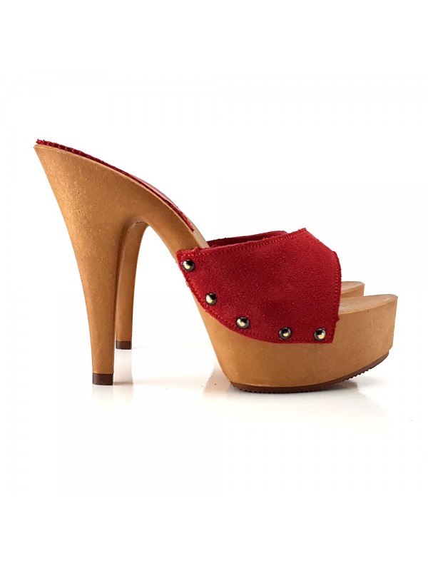 ZUECOS DE TACON ALTO GAMUZA  ROJOS