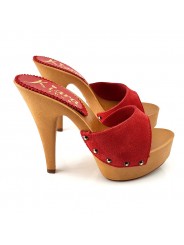 ZUECOS DE TACON ALTO GAMUZA  ROJOS