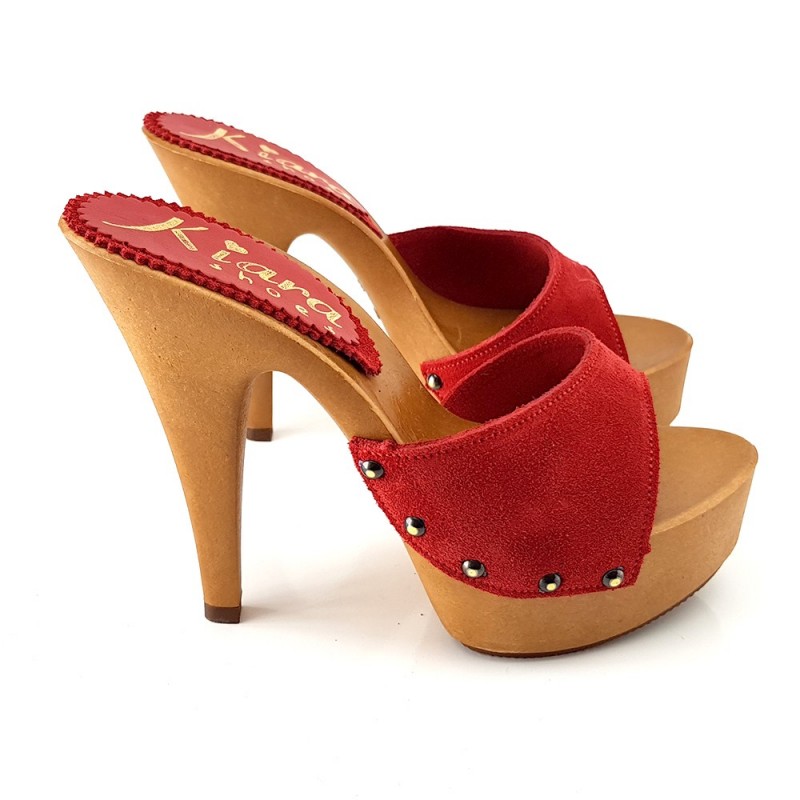 ZUECOS DE TACON ALTO GAMUZA  ROJOS