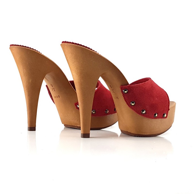 ZUECOS DE TACON ALTO GAMUZA  ROJOS
